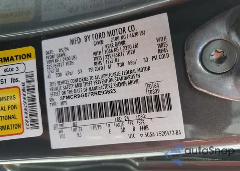 2024 Ford Bronco Sport Heritage z USA, uszkodzony, nr VIN 3FMCR9G67RRE93623